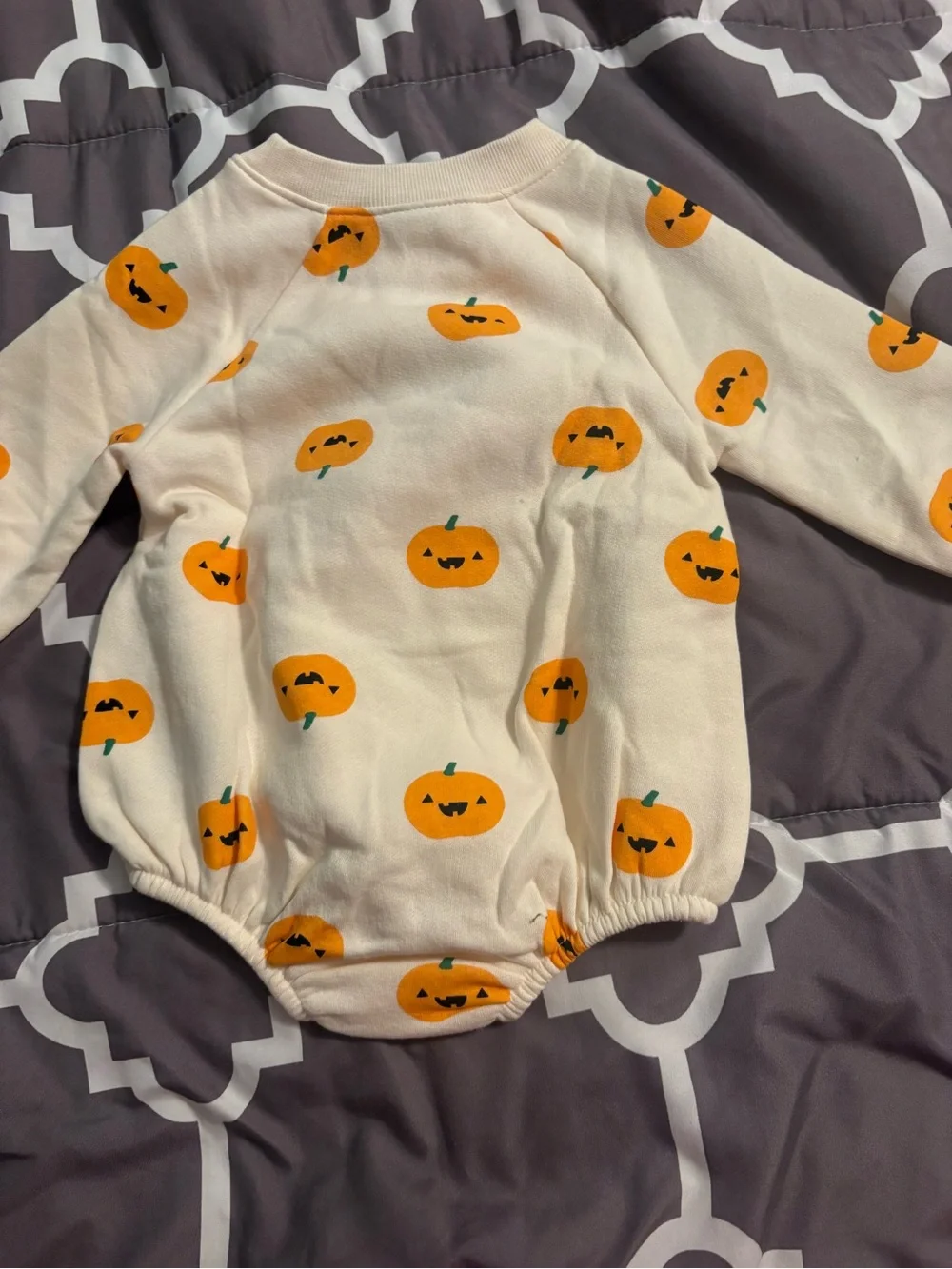 Old Navy Cream and Orange Pumpkin Print Baby One-Piece